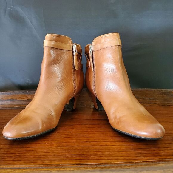 Sam Edelman Maddox Leather Cognac Heel Ankle Boots Size 8M - Picture 5 of 13